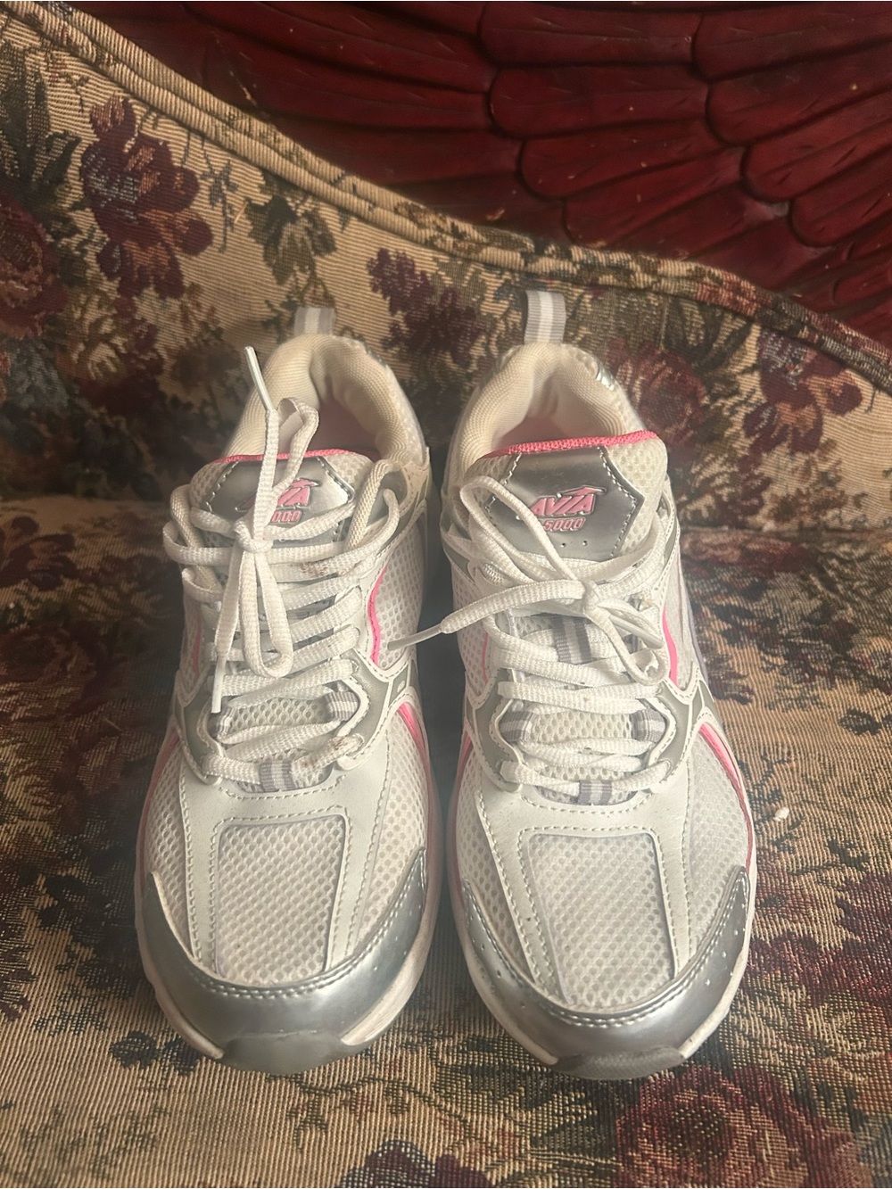 Avia White and Pink Women's Lace-Up Sneakers
